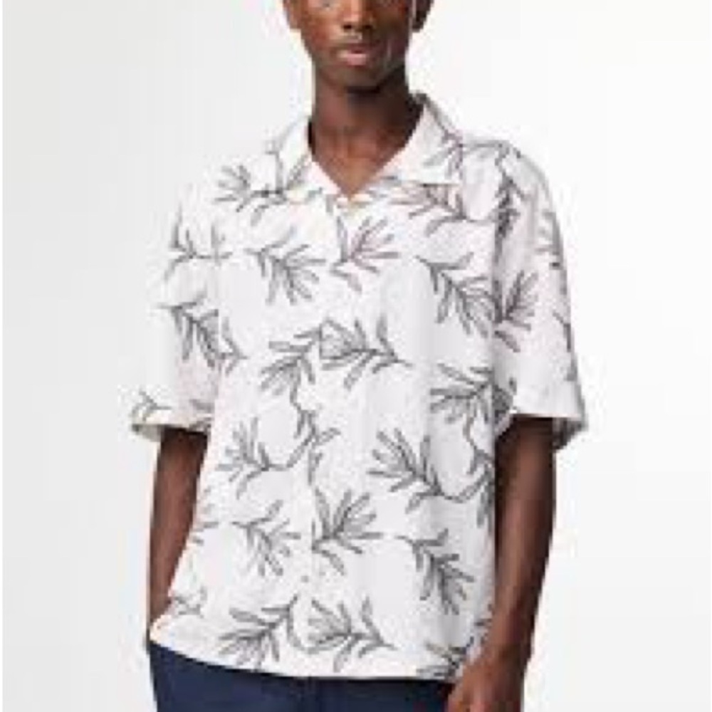 YoungLA Casual Cream White Shirt with Purple Leaf Design